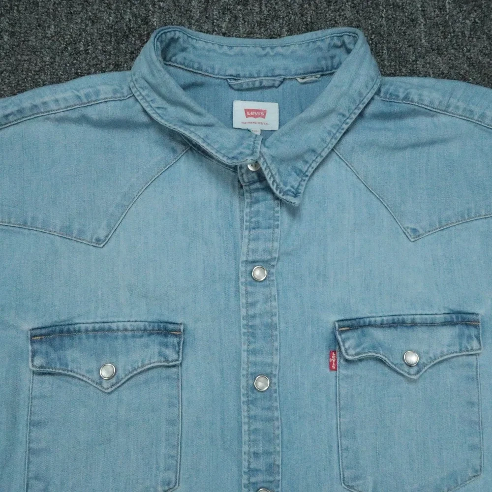 Levi's Shirt Mens XXL Blue Cone Denim Pearl Snap Western Long Sleeve 2XL *
